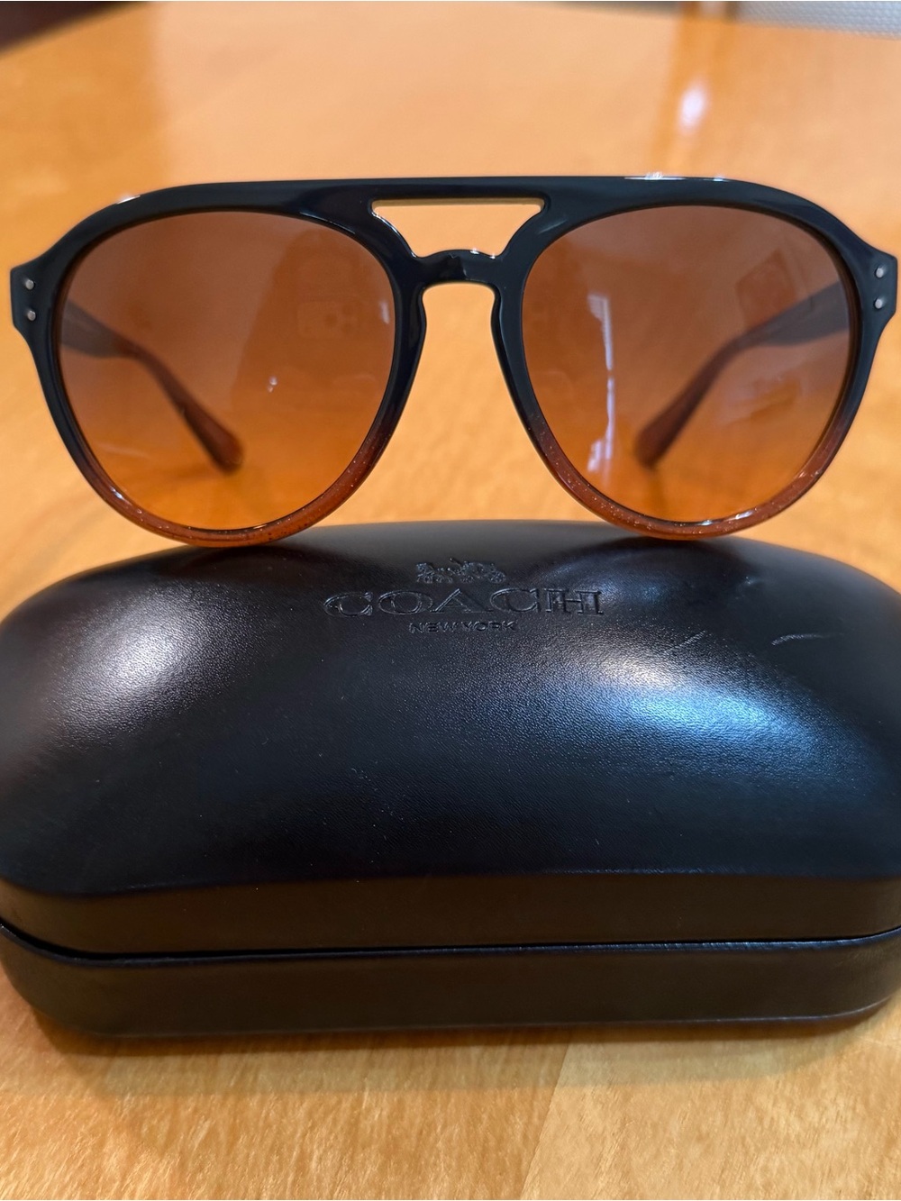Coach Grey and Amber Glitter Frame Gradient Lenses Aviator Sunglasses
